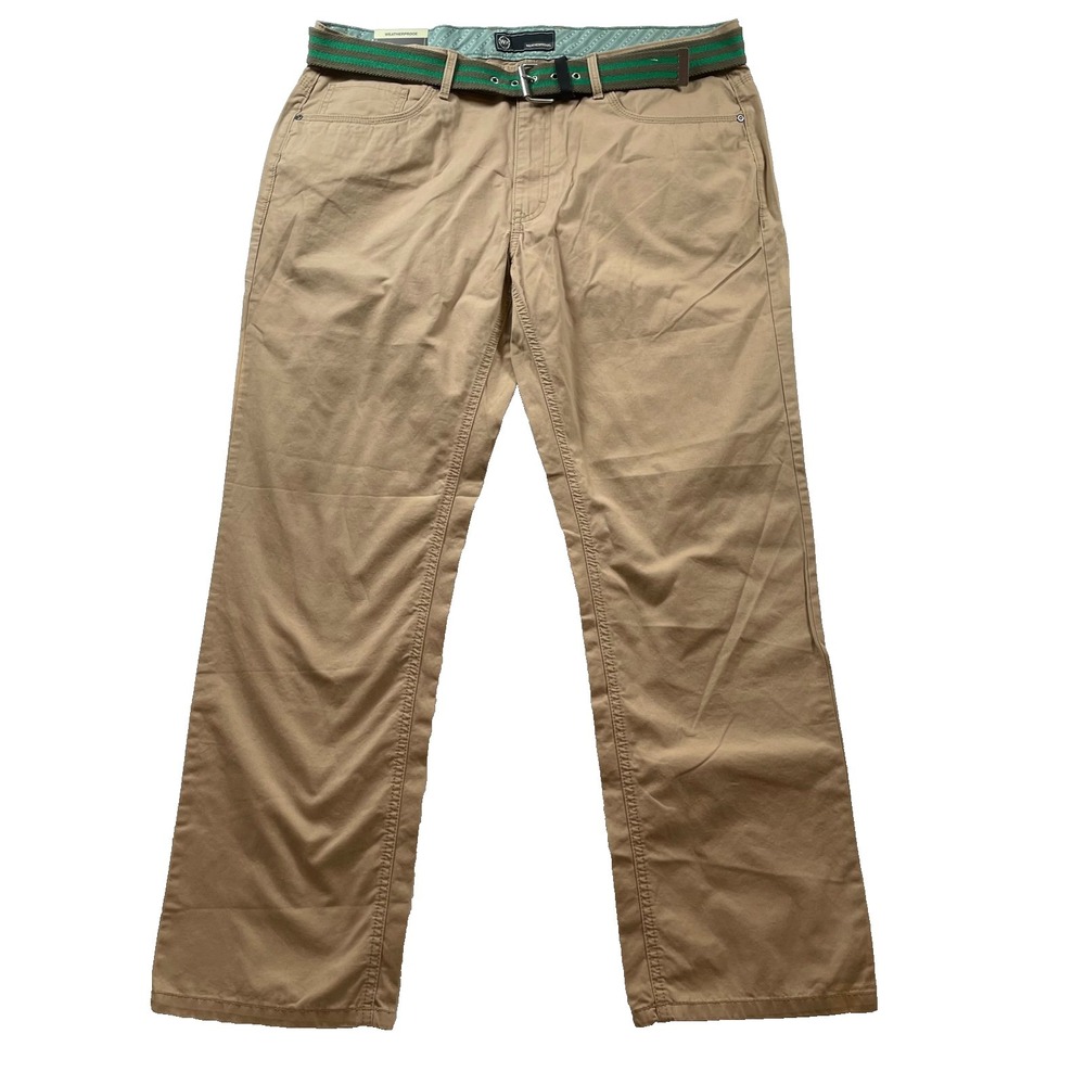 NWT Weatherproof Pants Mens 38x32 Khaki Classic Straight Leg Cotton With Belt‎
